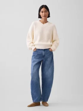 Jersey oversize de cuello en V con punto Shaker, 100 % algodón