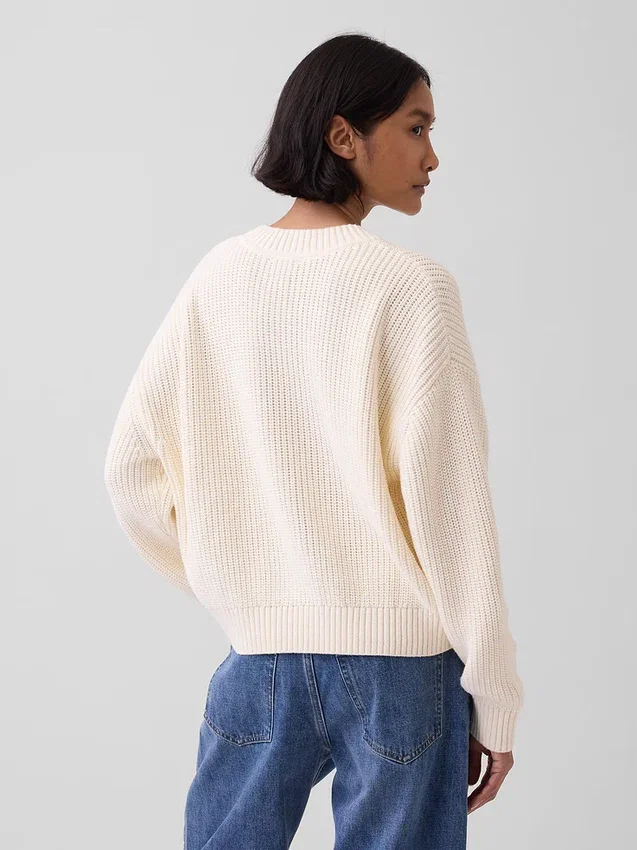 Jersey oversize de cuello en V con punto Shaker, 100 % algodón