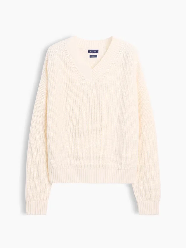 Jersey oversize de cuello en V con punto Shaker, 100 % algodón