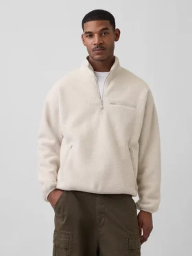 Jersey oversize de sherpa con media cremallera