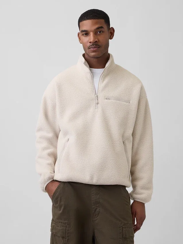Jersey oversize de sherpa con media cremallera