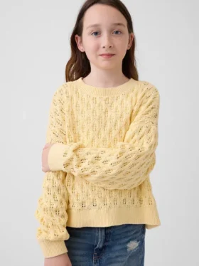 Jerséu de cuello redondo oversize de punto de ganchillo para niño