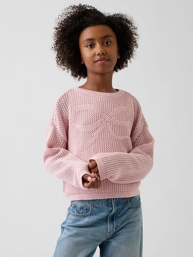 Jerséu oversize con estampado para niño, de punto de ganchillo