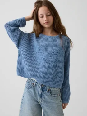 Jerséu oversize con estampado para niño, de punto de ganchillo