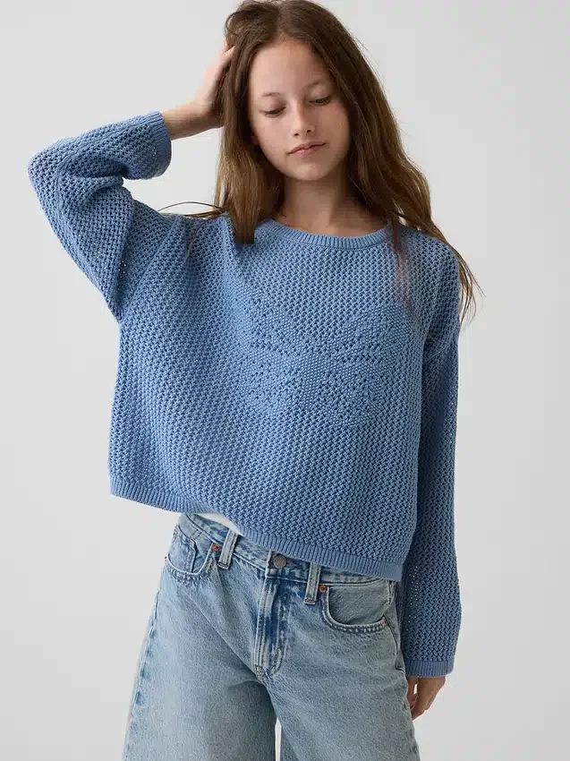 Jerséu oversize con estampado para niño, de punto de ganchillo