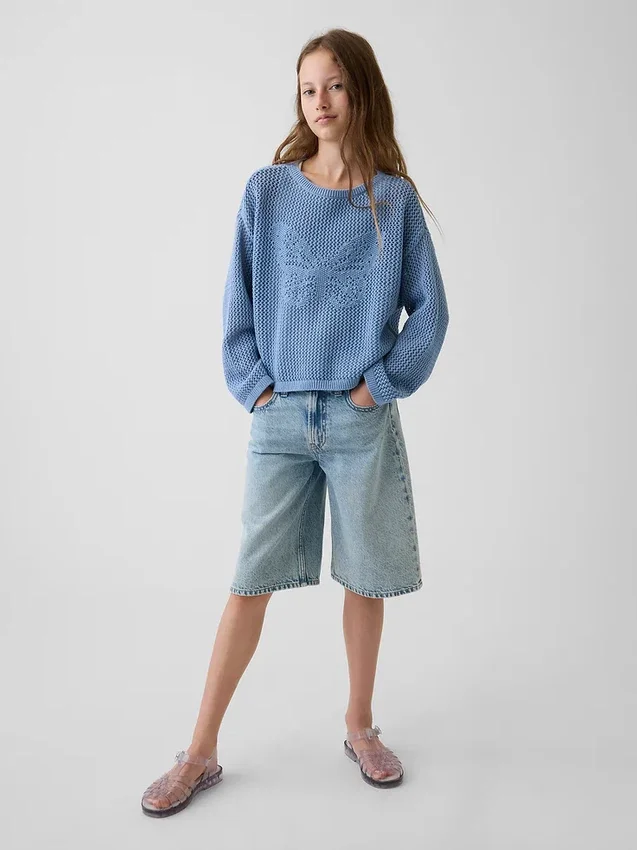 Jerséu oversize con estampado para niño, de punto de ganchillo