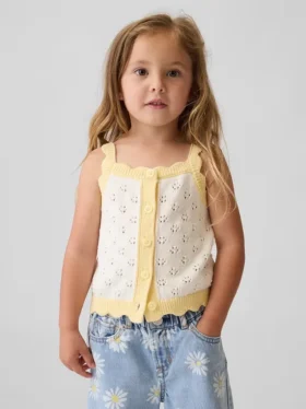 Jerséu sin mangas de punto calado con bloques de color para bebés y niños pequeños