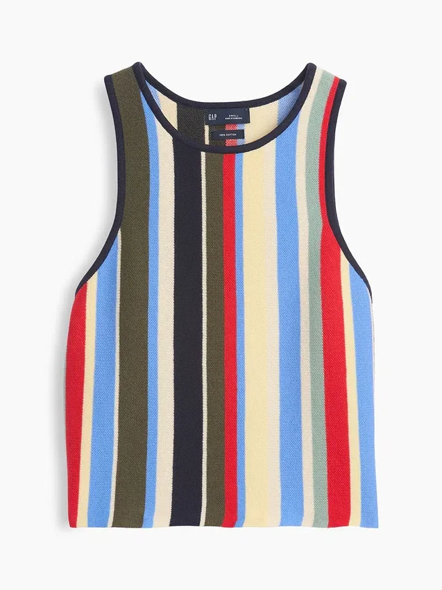 Jerséu sin mangas de punto de algodón 100 % a rayas con cuello halter