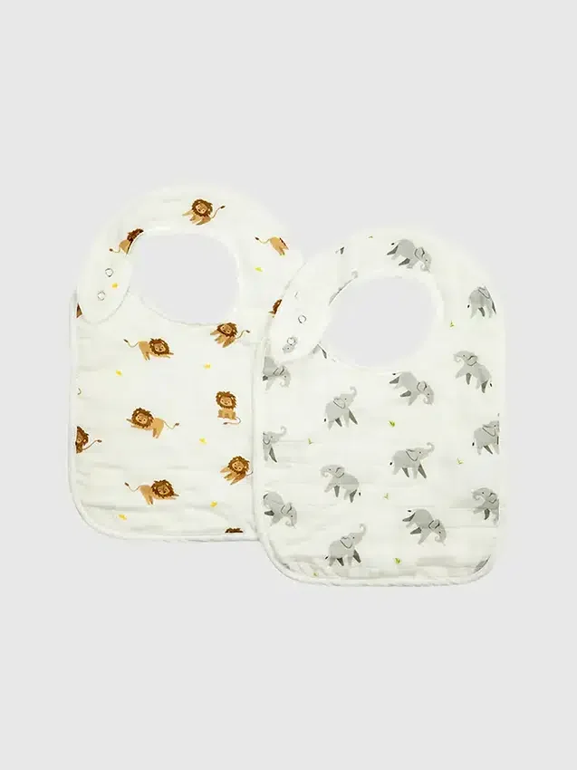 Juego de baberos de bambú «Pequeño elefante y león»