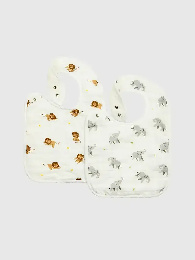 Juego de baberos de bambú «Pequeño elefante y león»