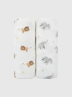 Juego de pañales de bambú con león y elefante