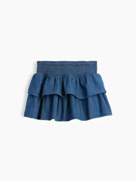 Minifalda-pantalón infantil de denim con fruncidos