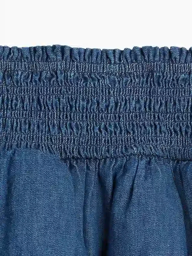 Minifalda-pantalón infantil de denim con fruncidos