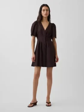 Minivestido camisero ajustado de mezcla de lino