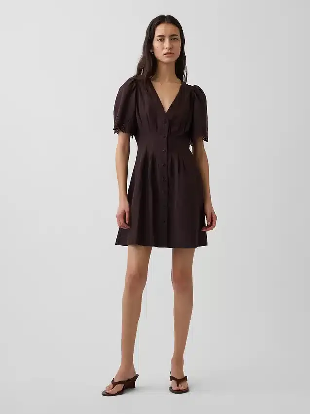 Minivestido camisero ajustado de mezcla de lino