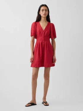 Minivestido camisero ajustado de mezcla de lino