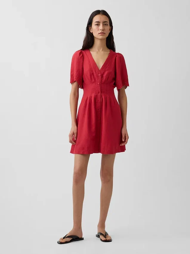 Minivestido camisero ajustado de mezcla de lino