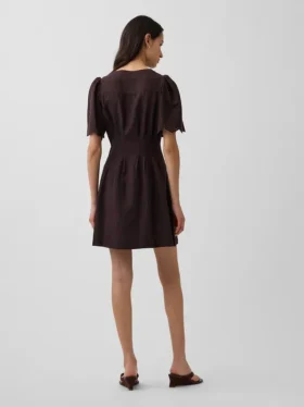 Minivestido camisero ajustado de mezcla de lino