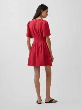 Minivestido camisero ajustado de mezcla de lino