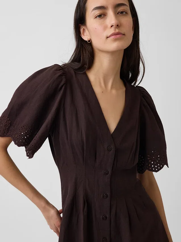 Minivestido camisero ajustado de mezcla de lino