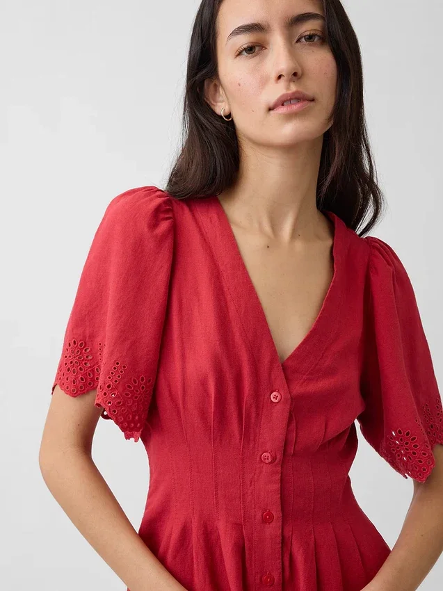Minivestido camisero ajustado de mezcla de lino