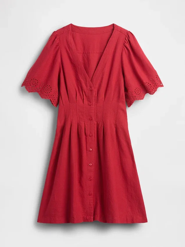 Minivestido camisero ajustado de mezcla de lino