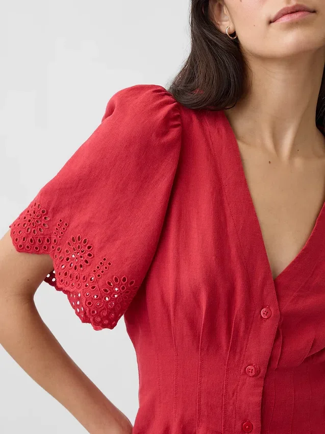 Minivestido camisero ajustado de mezcla de lino