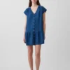Minivestido camisero de denim de gasa de algodón con cintura baja