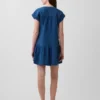 Minivestido camisero de denim de gasa de algodón con cintura baja
