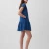 Minivestido camisero de denim de gasa de algodón con cintura baja
