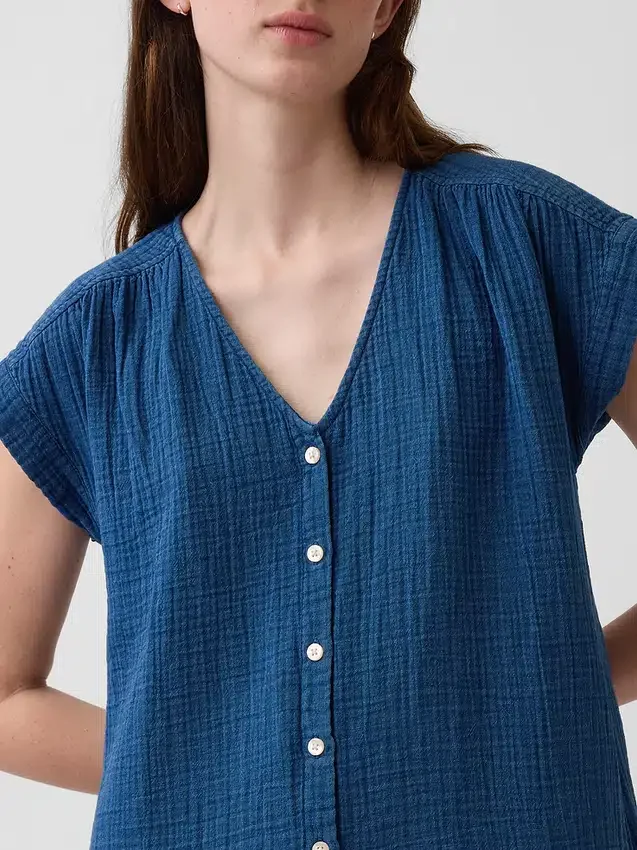 Minivestido camisero de denim de gasa de algodón con cintura baja