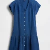 Minivestido camisero de denim de gasa de algodón con cintura baja