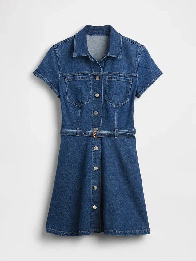 Minivestido camisero de vaquero con cinturón