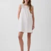 Minivestido con canesú de ganchillo de mezcla de lino