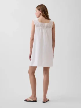 Minivestido con canesú de ganchillo de mezcla de lino