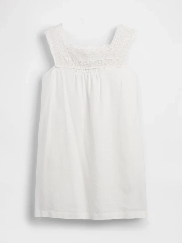 Minivestido con canesú de ganchillo de mezcla de lino