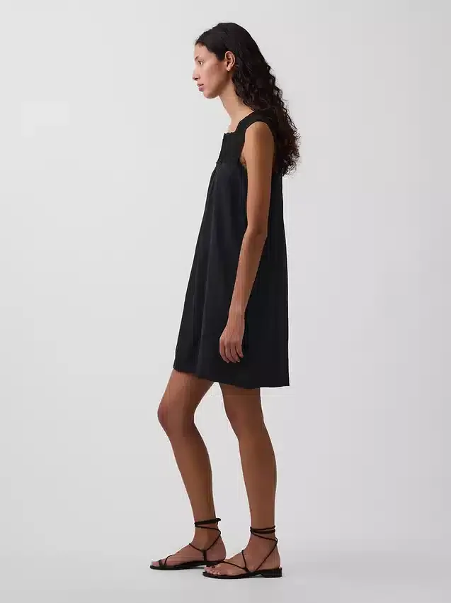 Minivestido con canesú de ganchillo en mezcla de lino