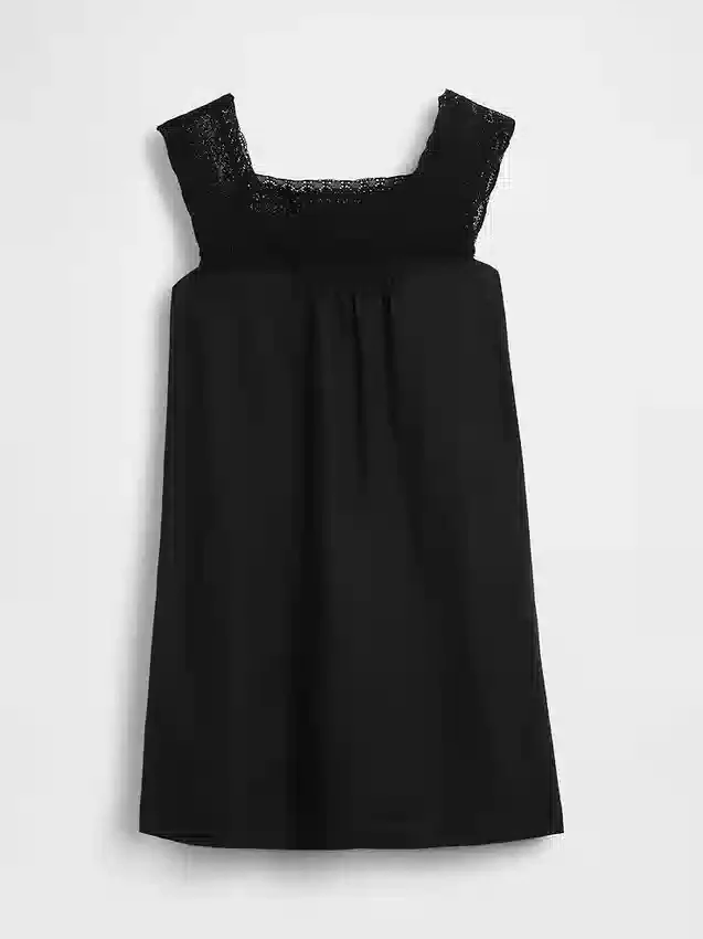Minivestido con canesú de ganchillo en mezcla de lino