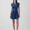 Minivestido de camisa vaquera plisado