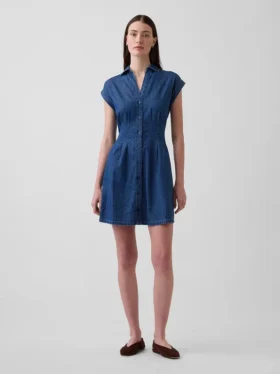 Minivestido de camisa vaquera plisado