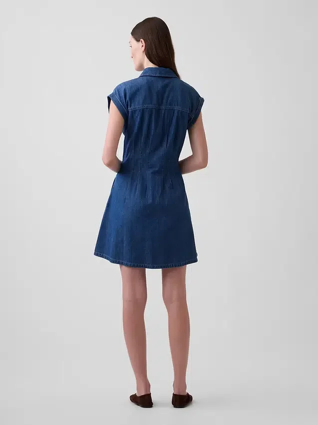 Minivestido de camisa vaquera plisado