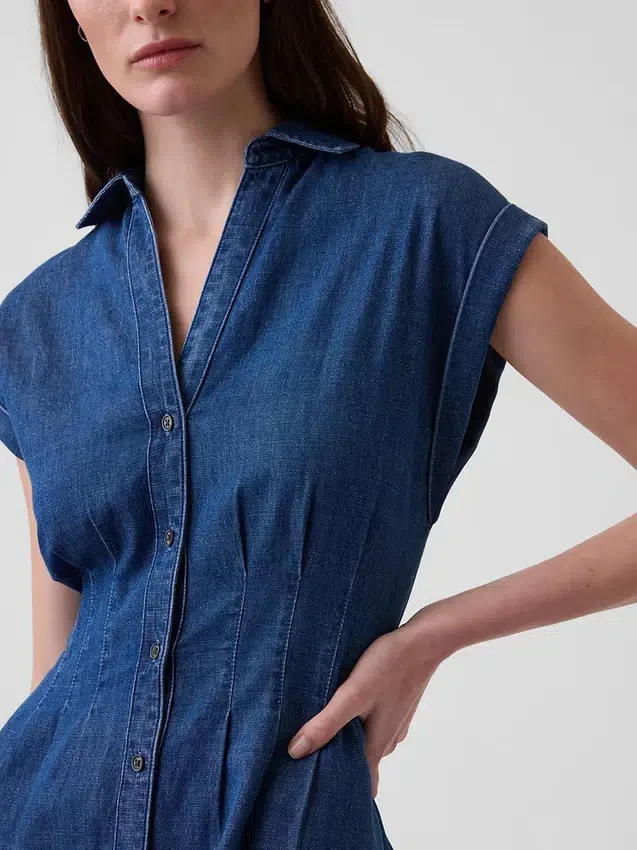 Minivestido de camisa vaquera plisado