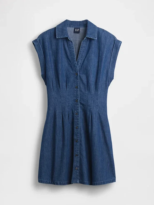 Minivestido de camisa vaquera plisado