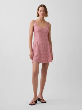 Minivestido de cintura baja en mezcla de lino