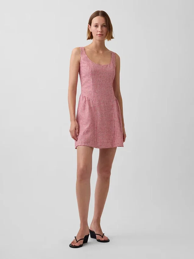 Minivestido de cintura baja en mezcla de lino