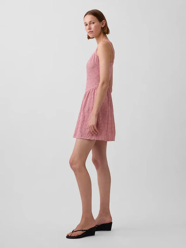 Minivestido de cintura baja en mezcla de lino