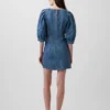 Minivestido de denim ultrasuave con mangas abullonadas