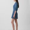 Minivestido de denim ultrasuave con mangas abullonadas