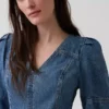 Minivestido de denim ultrasuave con mangas abullonadas