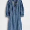 Minivestido de denim ultrasuave con mangas abullonadas